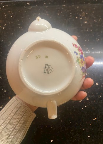 Pastel Çiçek Desenli Beyaz Porselen damgalı Demlik - Görsel 5