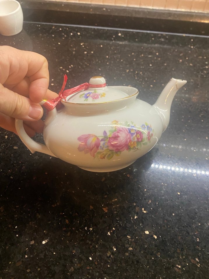 Pastel Çiçek Desenli Beyaz Porselen damgalı Demlik - Görsel 2