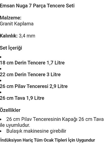 Emsan EMSAN NUGA 7 PARÇA GRANİT TENCERE SETİ ( Stok fazlası son adet