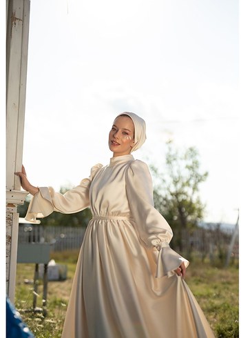 Abiye Saten Tesettur Nikah Elbisesi