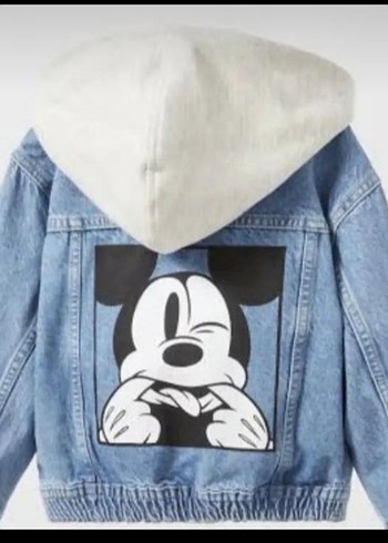 Kapüşonlu mickey mouse çocuk kot Ceket