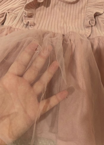 6-9 Ay Beden pembe Renk Pembe Kız Çocuk Uzun Kollu Triko Elbise