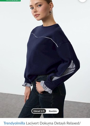 Trendyol & Milla Lacivert Rahat Kesim Bisiklet Yaka Sweatshirt