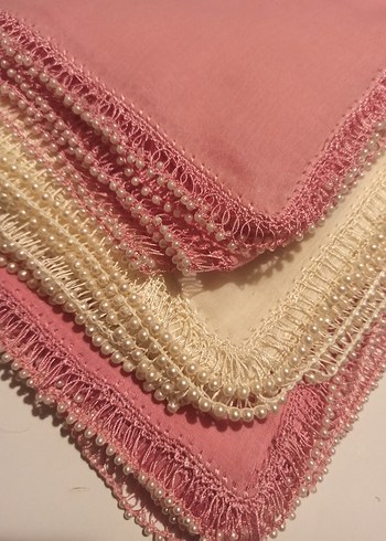 Boncuk İşlemeli Parlak Pembe Kadın tülbent - Görsel 5