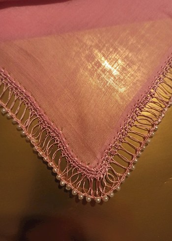 Boncuk İşlemeli Parlak Pembe Kadın tülbent - Görsel 7