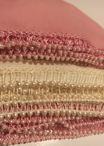 Boncuk İşlemeli Parlak Pembe Kadın tülbent - Görsel 2