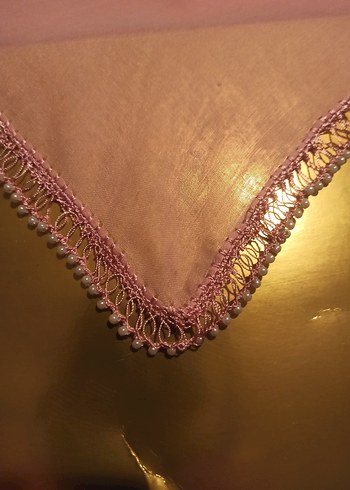 Boncuk İşlemeli Parlak Pembe Kadın tülbent - Görsel 4