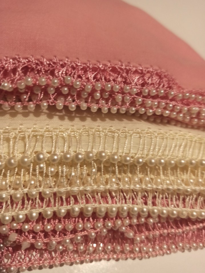 Boncuk İşlemeli Parlak Pembe Kadın tülbent - Görsel 2
