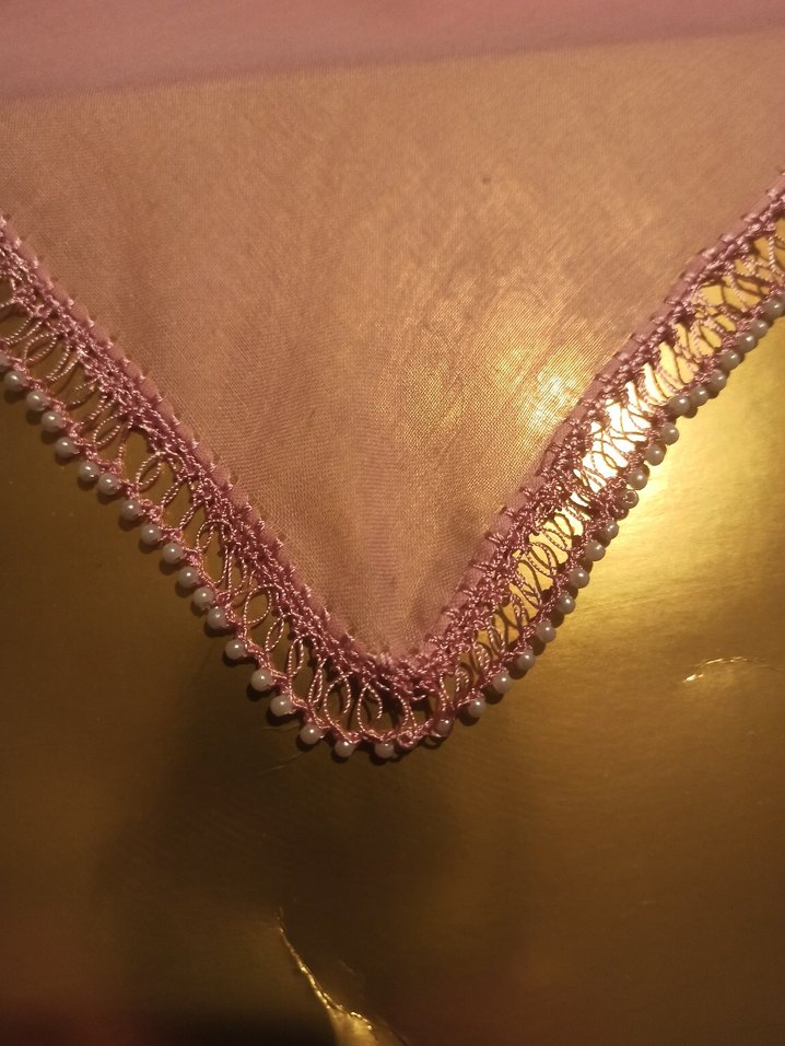 Boncuk İşlemeli Parlak Pembe Kadın tülbent - Görsel 4