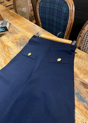 Düğmeli Lacivert Triko Kadın Pantolon - Görsel 4