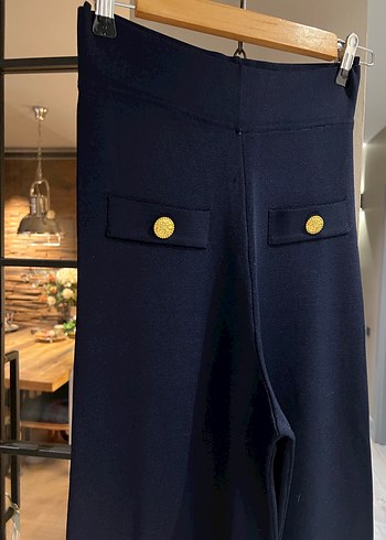 Düğmeli Lacivert Triko Kadın Pantolon - Görsel 7