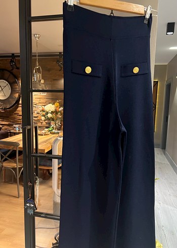 Düğmeli Lacivert Triko Kadın Pantolon - Görsel 3