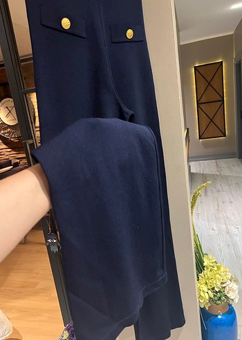 Düğmeli Lacivert Triko Kadın Pantolon - Görsel 6