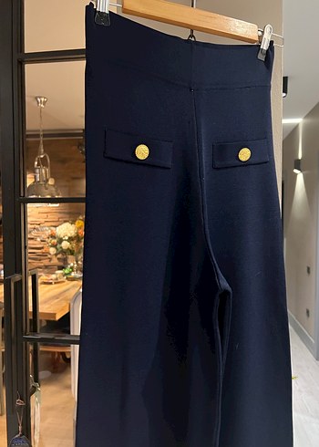 Düğmeli Lacivert Triko Kadın Pantolon - Görsel 2