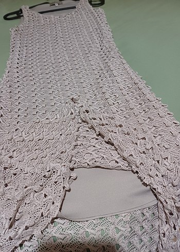 m Beden Vizon Dantel Detaylı Diz Altı Triko Elbise