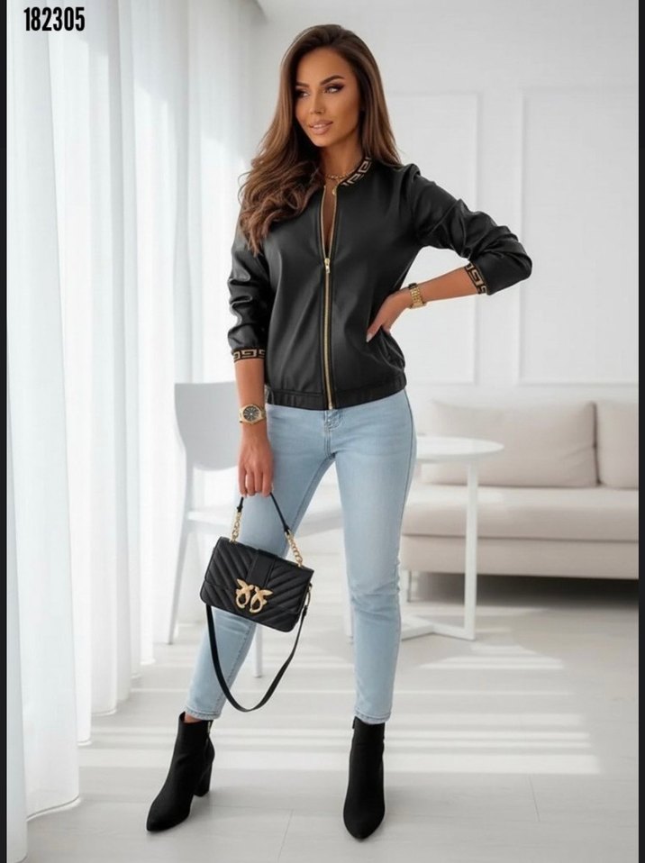 Siyah Fermuarlı Deri Kadın Ceket - Görsel 3