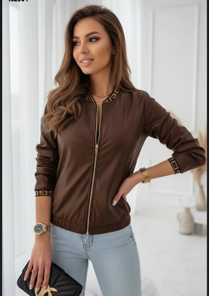 Kadın Kahverengi Deri Fermuarlı Ceket - Görsel 3