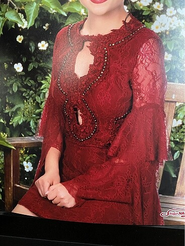 36 Beden Bordo dantel detay elbise