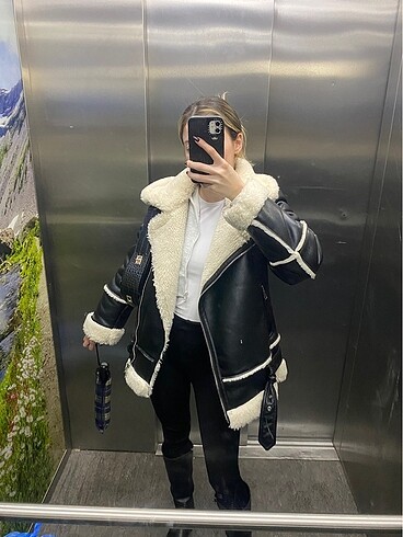 Stradivarius Kontrast Suni Biker Ceket