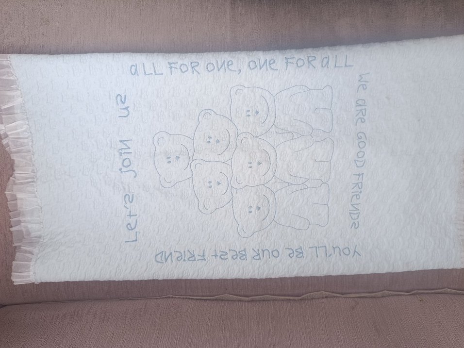 Nakışlı Beyaz ve Gri Çocuk Uyku Örtüsü - Görsel 4