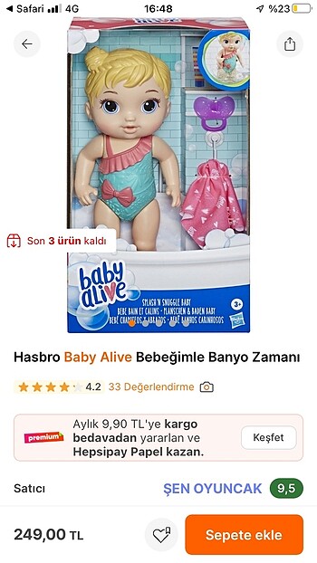 Baby alive kutulu bebek hasbro