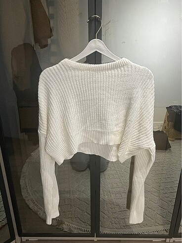 Zara Ekru süper crop kazak