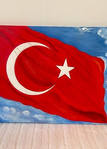  Beden Türk Bayrağı Desenli Yağlıboya Tablo 