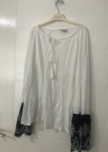 Bej Keten V Yaka Salaş Kadın Tunik - Görsel 2