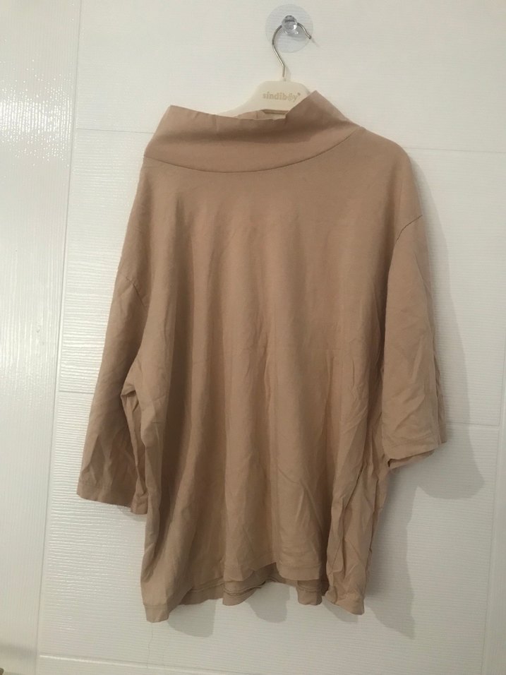 Bej Keten V Yaka Salaş Kadın Tunik - Görsel 5