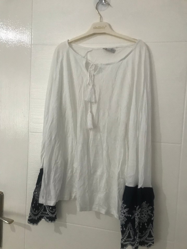 Bej Keten V Yaka Salaş Kadın Tunik - Görsel 2