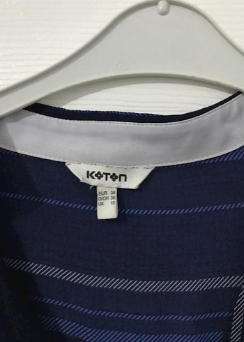 Mavi Pilili V Yaka Uzun Kollu Kadın Gömlek - Görsel 2