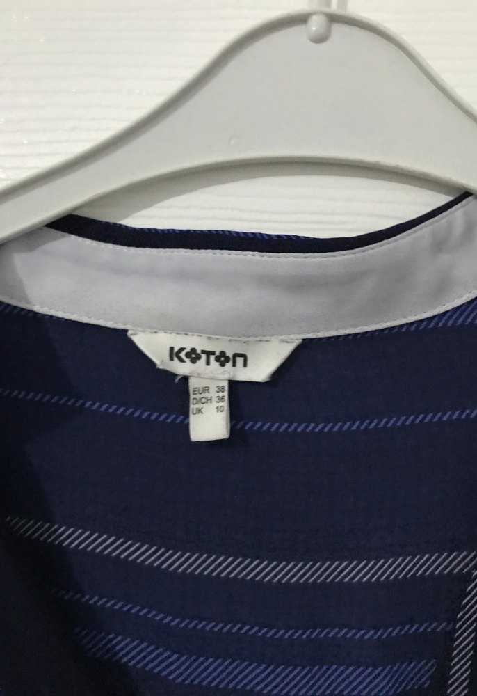 Mavi Pilili V Yaka Uzun Kollu Kadın Gömlek - Görsel 2