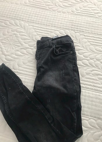 Siyah Baskılı Fermuarlı Kadın Kot Pantolon - Görsel 9