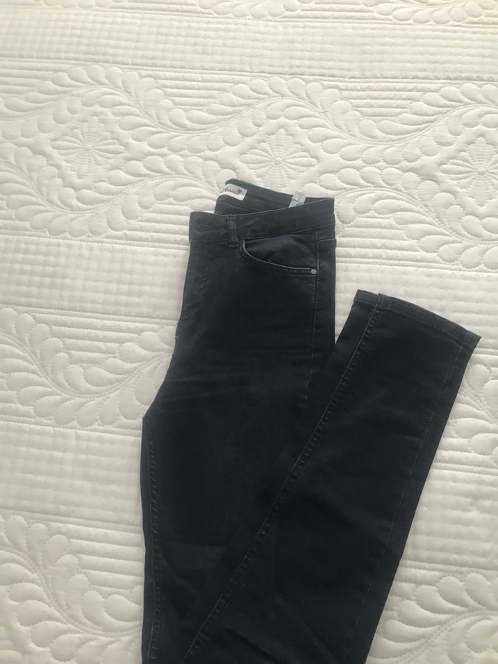 Siyah Baskılı Fermuarlı Kadın Kot Pantolon - Görsel 5