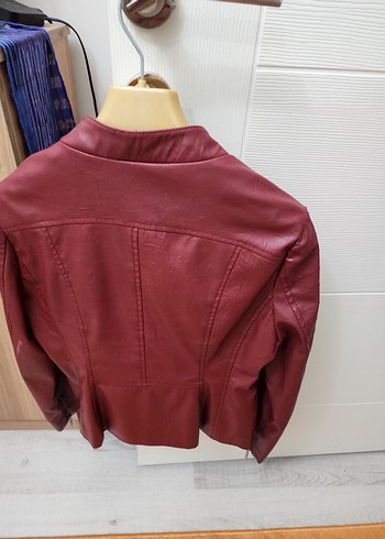 m Beden Bordo Deri Kadın Ceket