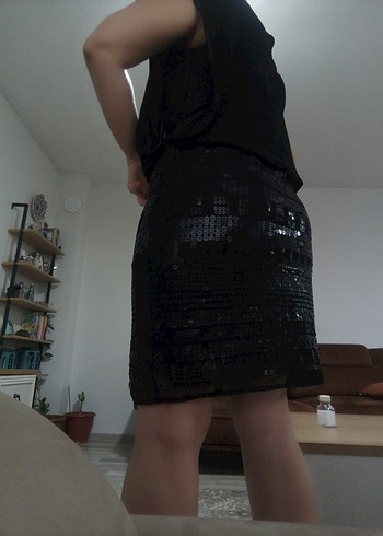 Mini Siyah eteği pul payetli,abiye elbise - Görsel 5