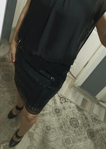 Mini Siyah eteği pul payetli,abiye elbise - Görsel 2