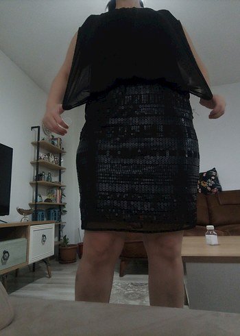 Mini Siyah eteği pul payetli,abiye elbise - Görsel 4