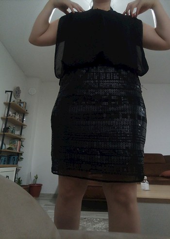 Mini Siyah eteği pul payetli,abiye elbise - Görsel 6