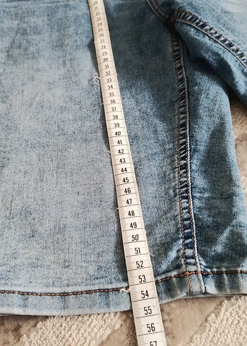 mavi Batik Desenli Kadın Mini Denim Şort - Görsel 5