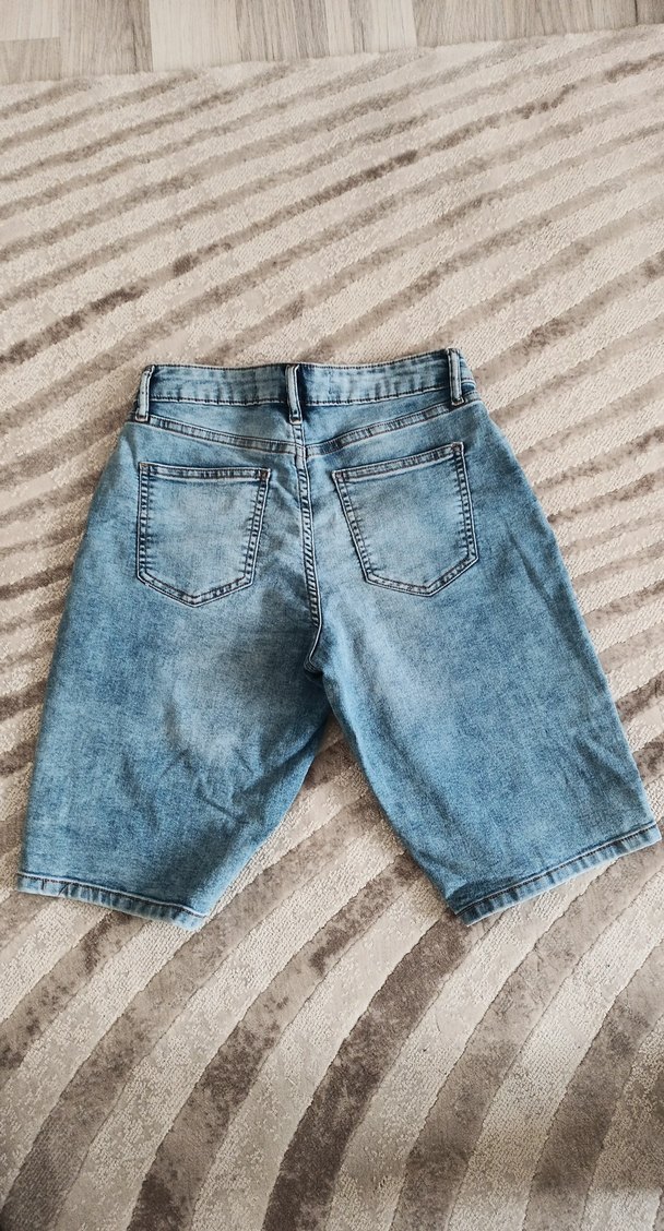 mavi Batik Desenli Kadın Mini Denim Şort - Görsel 2