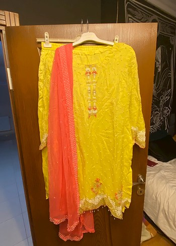 xl Beden Sarı Nakışlı Bohem Uzun Kollu Salaş Set