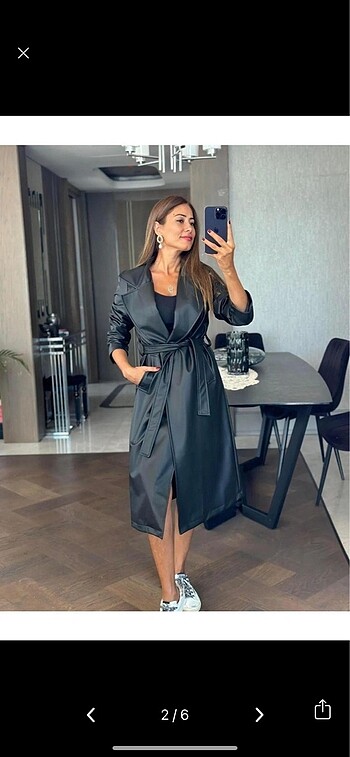 Diğer Kuşaklı astarlı deri trençkot