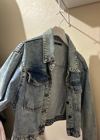 Diğer Gri Düğmeli Kadın Denim Ceket