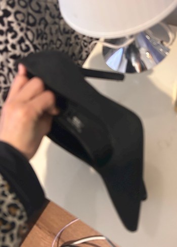 Siyah Süet Leopar Desenli Topuklu Stiletto - Görsel 2