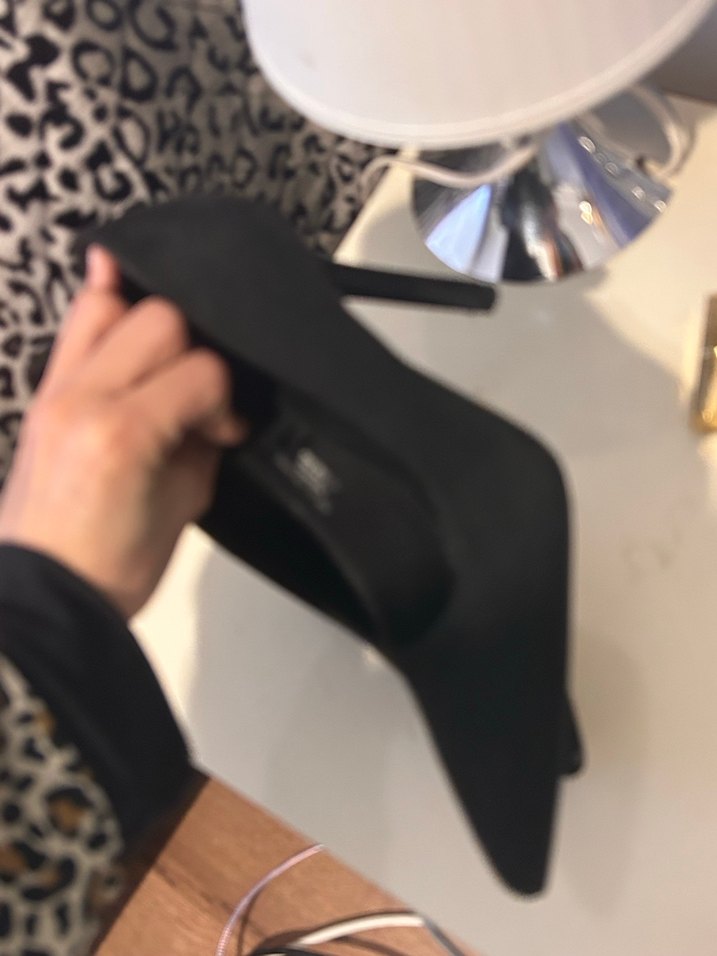Siyah Süet Leopar Desenli Topuklu Stiletto - Görsel 2