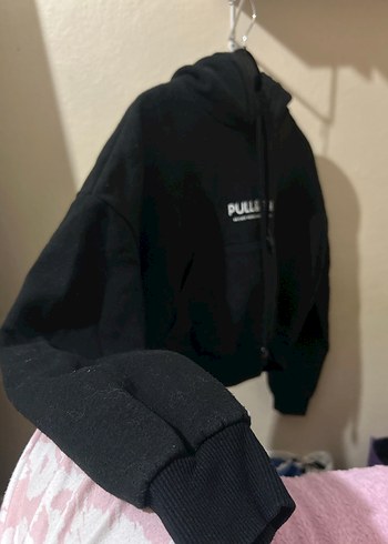 universal Beden Siyah Mini Kadın Sweatshirt Puff Kol Detaylı