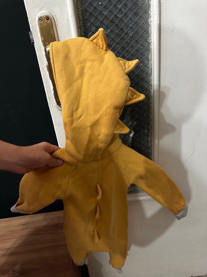 Sarı Gri Bebek Tulum Fermuarlı Kapüşonlu - Görsel 2