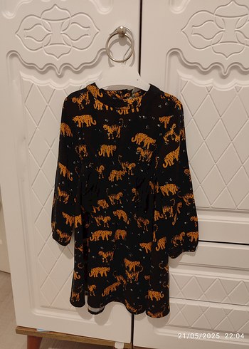 siyah Leopar Desenli Kız Elbise - Görsel 5