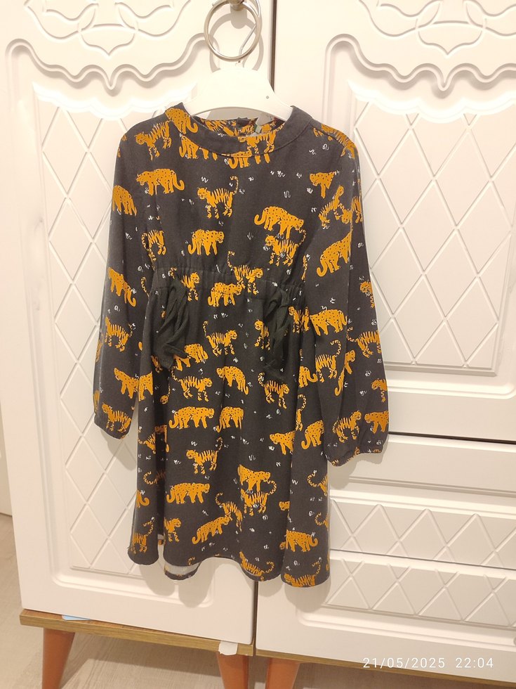 siyah Leopar Desenli Kız Elbise - Görsel 4